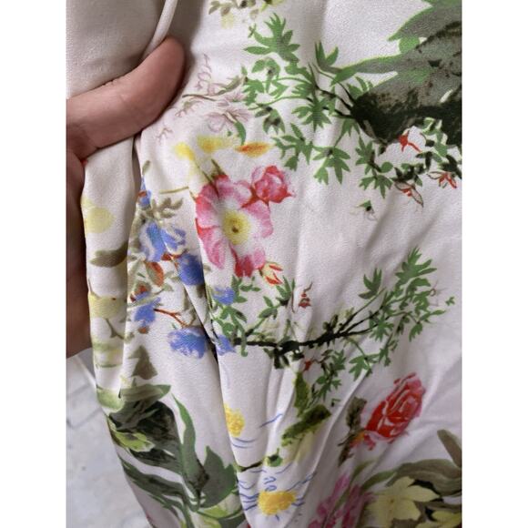 MAC DUGGAL Floral Print Maxi Dress Gown 9079 Beaded Waist Flutter Sleeve Sz 4 - Picture 6 of 10